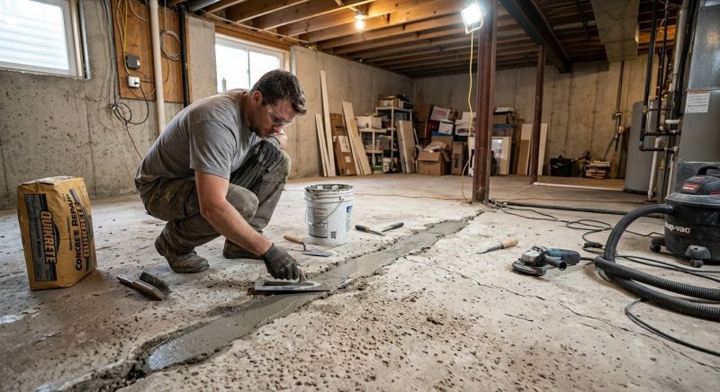 Cracked Basement Floor Repair in Foxboro, MA